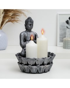 Подсвечник Будда медитирующий серый 24см Хорошие сувениры