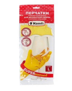 Перчатки для уборки хозяйственные с хлопковым напылением размер L 1 пара Komfi