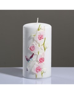 Свеча цилиндр Орхидея 8 15 см розовый Trend decor candle