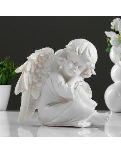 Фигура Ангелочек с крыльями сидит белый 17х20х25см Хорошие сувениры