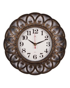 Часы настенные круглые d 30 см корпус черный с бронзой Классика Рубин