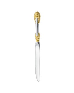 Нож столовый Праздничный посеребренный с позолоченными цветами Кольчугинский мельхиор