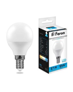 Лампа светодиодная LED 9вт Е14 дневной матовый шар код 25803 1 шт Feron