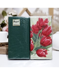 Салфетки бумажные Bouquet de Luxe Тюльпаны на зеленом с зеленым 2 слоя 33x33 20 листов Art bouquet
