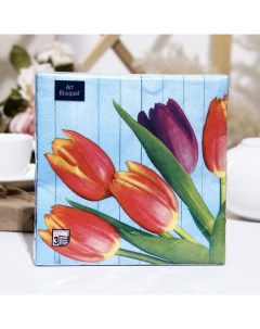 Салфетки бумажные Тюльпаны на синем 3 слоя 33x33 20 листов Art bouquet
