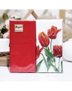 Салфетки бумажные Bouquet de Luxe Тюльпаны Красная леди с красным 2 слоя 33x33 20 листо Art bouquet