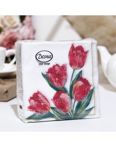 Салфетки бумажные Desna Design Красные тюльпаны 1 слоя 24x24 40 листов Art bouquet