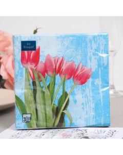 Салфетки бумажные Красные тюльпаны на голубом 3 слоя 33x33 20 листов Art bouquet