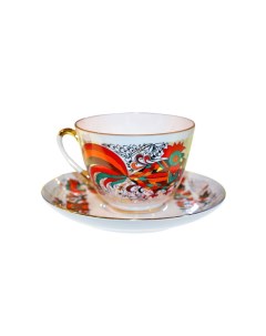 Чашка с блюдцем чайная Весенняя Красный петух 250 мл Императорский фарфоровый завод