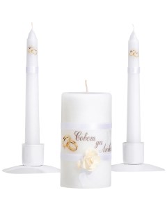 Набор свечей свадебных Совет да любовь с розой белый родительские 1 8х15 очаг 5х9 5 см Мастерская «свечной двор»
