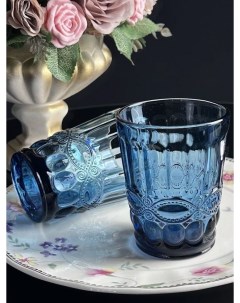 Набор из 6 стаканов 250мл барокко синий стекло подарочная упаковка Lenardi