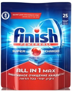 Таблетки для мытья посуды в посудомоечных машинах all in1 max super charged 25 штук Finish