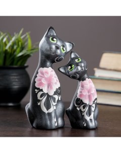 Фигура Love Коты ушастые 6х7х17см черные серебро набор 2 шт Хорошие сувениры