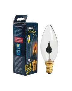 Лампа накаливания C35 E14 3 Вт 230 В свеча эффект пламени прозрачная Uniel