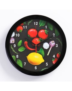 Часы настенные Кухня Овощи на черном фоне плавный ход d 28 Соломон