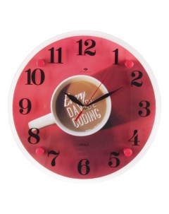 Часы настенные серия Кухня Чашка кофе плавный ход d 30 см Рубин