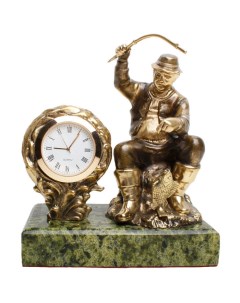 Настольные часы Рыбак из бронзы и змеевика Златоуст Уральский сувенир
