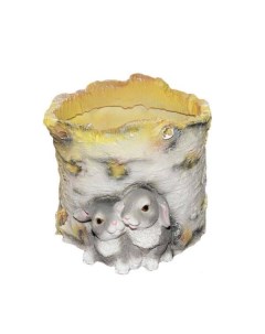 Цветочное кашпо Пенек березовый с зайчатами 23179 серый 1 шт Ремекоклаб