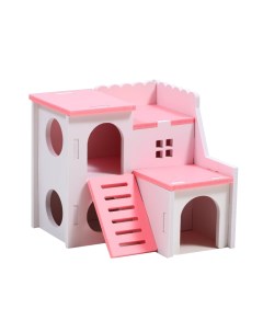 Домик для грызунов двухэтажный с лесенкой 15 5 х 15 5 х 13 5 см розовый Пижон