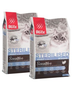 Сухой корм для кошек Sensitive для стерилизованных индейка 2 шт по 2кг Blitz
