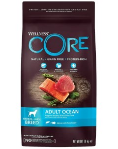 Сухой корм для собак CORE с лососем и тунцом 4 шт по 1 8 кг Wellness core