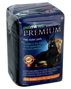 Одноразовые пеленки для животных WC BLACK Premium гелевые 60х60 см 10 шт Petmil