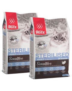 Сухой корм для кошек Sensitive для стерилизованных индейка 2шт по 0 4 кг Blitz