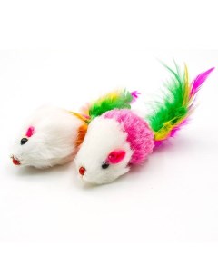 Игрушка для кошек Мышь с хвостом из перьев разноцветная 2 шт Сибирская кошка