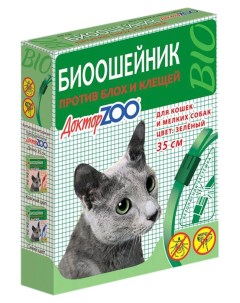 Ошейник для кошек и мелких собак против блох клещей БИО зеленый 35 см 6 шт Доктор zoo