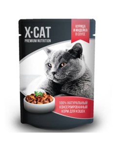 Влажный корм для кошек Premium Nutrition курица с индейкой в соусе 85г X-cat