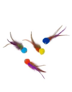 Игрушка для кошек Мяч мягкий с перьями и погремушкой разноцветная 30 шт Сибирская кошка