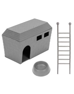 Домик для грызунов с миской и лестницей серый 15х8 5х10 см Homepet