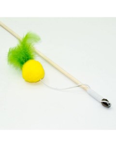 Игрушка для кошек Дразнилка удочка Мячик с перьями желто зеленая 50 см Кот лукас