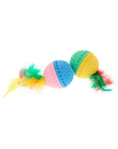 Игрушка для кошек Мяч двуцветный с перьями 4 см 25 шт Уют