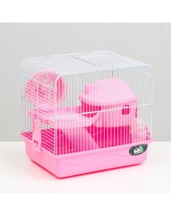 Клетка для грызунов двухэтажная с наполнением 31х24х29 см розовая Пижон