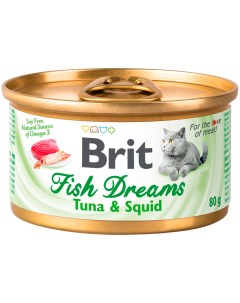 Консервы для кошек Care Fish Dreams с тунцом и кальмарами 12шт по 80г Brit*