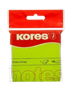 Стикеры самоклеящийся блок 75x75мм зеленый неон 12 блоков по 100 листов Kores