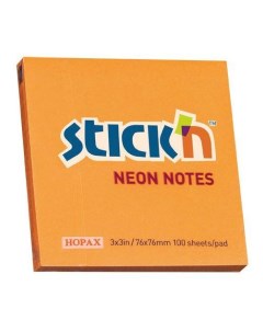 Стикеры самоклеящийся блок Stick n 76x76мм оранжевый неон 100 листов 12 уп Hopax