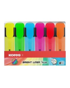 Набор маркеров текстовыделителей Bright Liner Plus 1 5мм 6 цветов 6шт 10 уп Kores