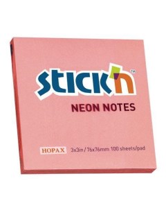 Стикеры самоклеящийся блок Stick n 76x76мм розовый неон 100 листов 12 уп Hopax