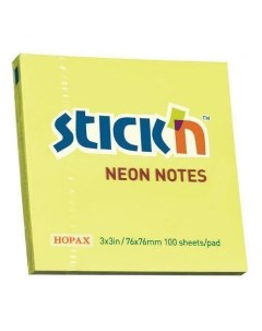 Стикеры самоклеящийся блок Stick n 76x76мм желтый неон 100 листов 12 уп Hopax