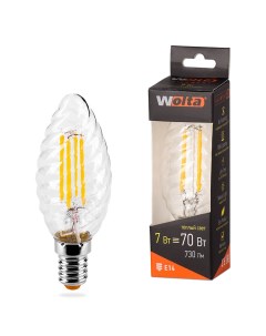Лампа светодиодная E14 свеча CT35 7Вт 3000K теплый свет 730лм филаментная Filament 25YCTFT7E14 Wolta