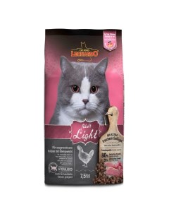 Сухой корм для кошек Adult Light при ожирении курица 7 5кг Leonardo