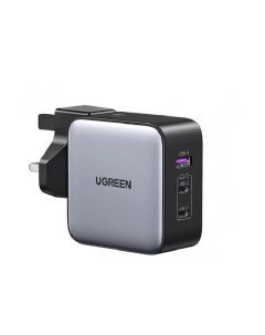 Зарядное устройство сетевое CD296 90409 USB A 2 USB C GaN 65W со сменными вилками серый космос Ugreen