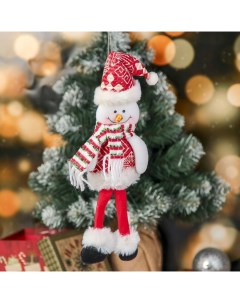 Мягкая игрушка Снеговик с узорами 8х30 см бело красный Зимнее волшебство