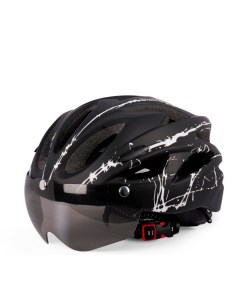 Шлем велосипедный Flame с защитными очками на магнитах черно белый 58 61см Etrend