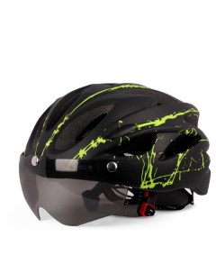 Шлем велосипедный Flame с защитными очками на магнитах черно зеленый 58 61см Etrend