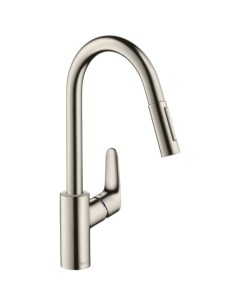 31815800 Focus Смеситель для кухни с выдвижным душем 1 2 под сталь Hansgrohe