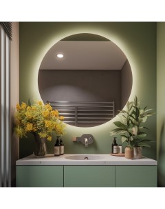 Зеркало круглое парящее Муза D75 для ванной с нейтральной LED подсветкой и взмах руки Auramira
