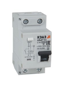 Выключатель автоматический дифференциального тока 2п C 16А 30мА тип AC 4 5кА АВДТ32 22C16 Кэаз
